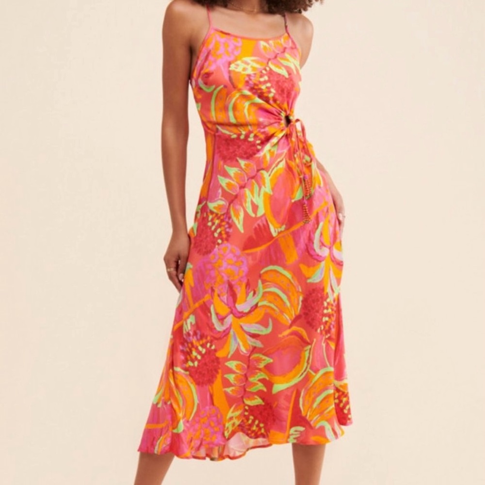 FARM Rio Fruit Brush Cutout Midi Dress